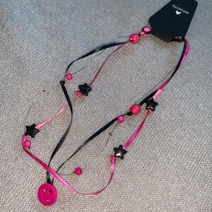 3x25$  💝⭐️💕 Handmade - Short necklace - Pink Black beads - stars ribbons wire.
